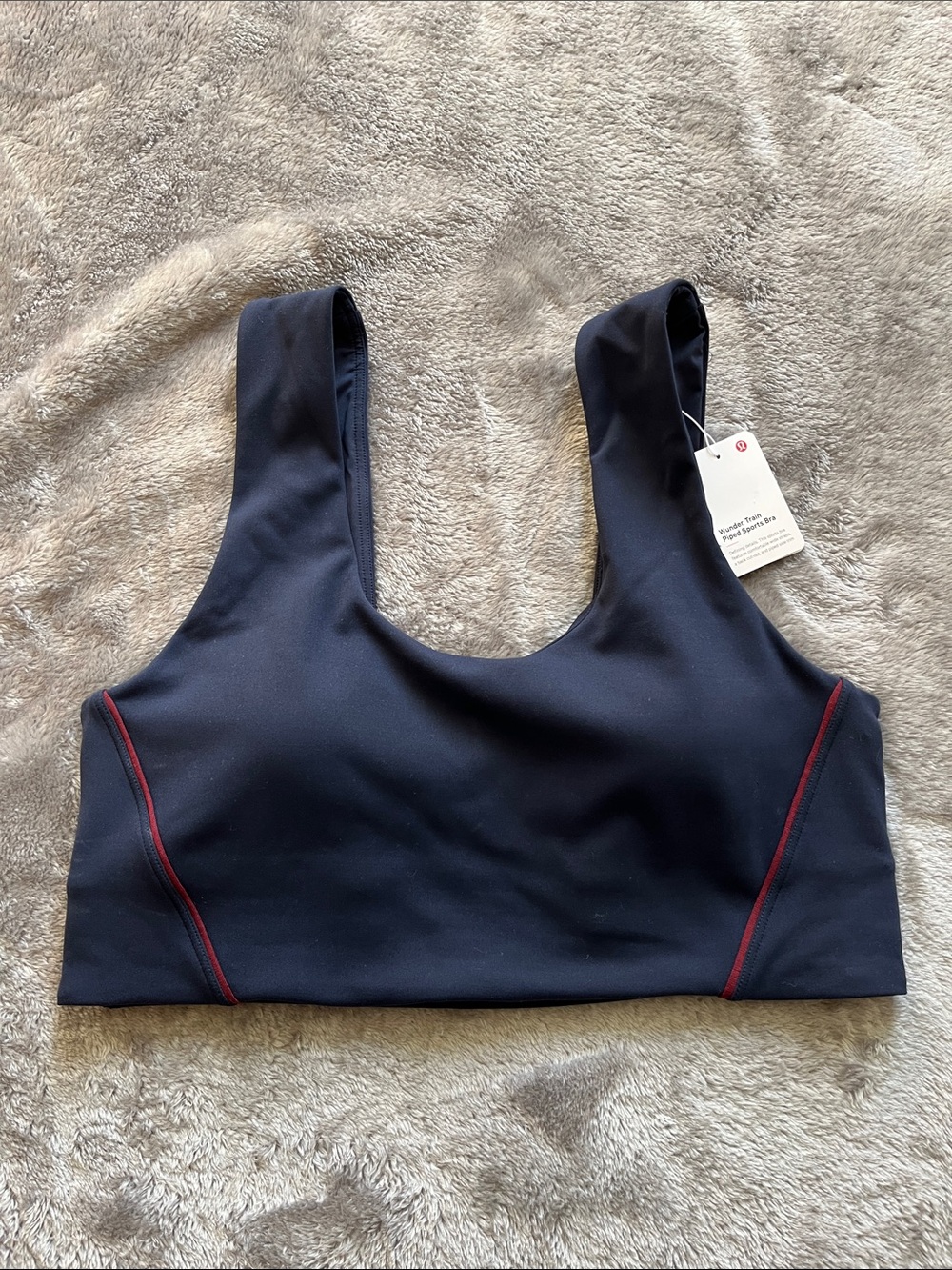 🆕Lululemon Wunder Train Piped sports bra, True Navy and Burgundy Bay trim, sz 10